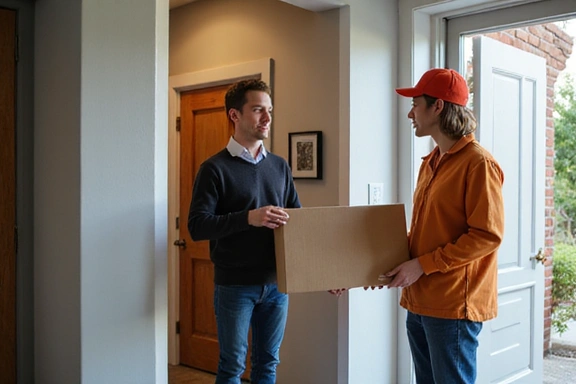 Parcel being delivered by a courier