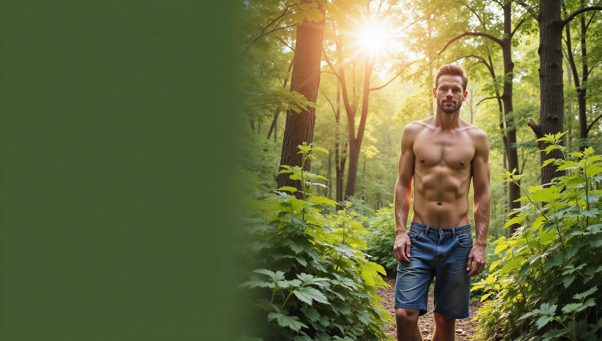 Zdrowy mężczyzna w naturalnym leśnym otoczeniu
